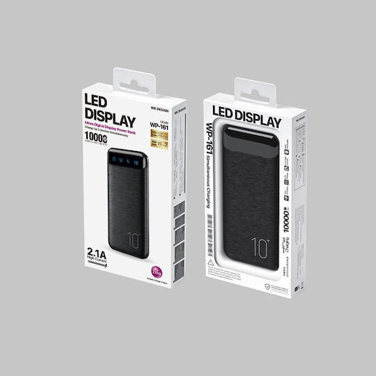 WK Minre WP-161 Power Bank 10000mAh με 2 Θύρες USB-A Quick Charge 2.0 Μαύρο