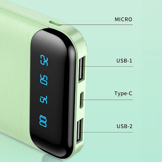 WK Minre WP-161 Power Bank 10000mAh με 2 Θύρες USB-A Quick Charge 2.0 Μαύρο