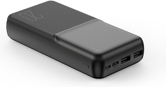 XO PR252 Power Bank 20000mAh με 2 Θύρες USB-A και Θύρα USB-C Μαύρο