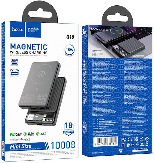 Hoco MagSafe Power Bank 10000mAh 22.5W with USB-A Port and USB-C Port Power Delivery Black