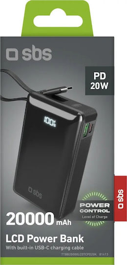 SBS Power Bank 20000mAh 22.5W with USB-A Port and USB-C Port Power Delivery Black