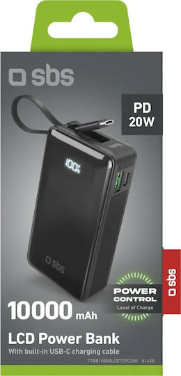 SBS Power Bank 10000mAh 22.5W με Θύρα USB-A και Θύρα USB-C Power Delivery Μαύρο
