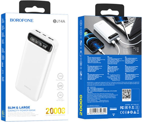 Borofone BJ14A Power Bank 20000mAh 74W με 2 Θύρες USB-A Λευκό