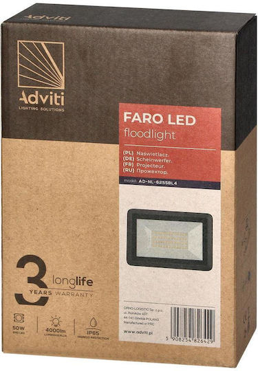 Orno Στεγανός Προβολέας LED 50W Φυσικό Λευκό 4000K IP65