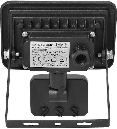 Orno Waterproof LED Flood Light 20W Natural White 4000K with Motion Sensor IP44