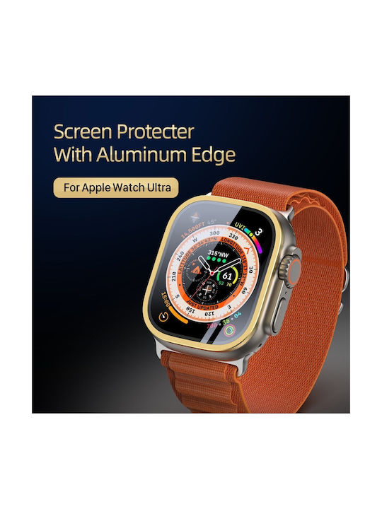 Tempered Glass Пластмасов Калъф със Стъкло в Златист цвят за Apple Watch Ultra 49мм