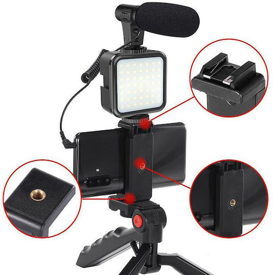 Platinet PL0289 Vlogging Set 4in1 Handy-Stative Selfie-Stick mit Beleuchtung Schwarz