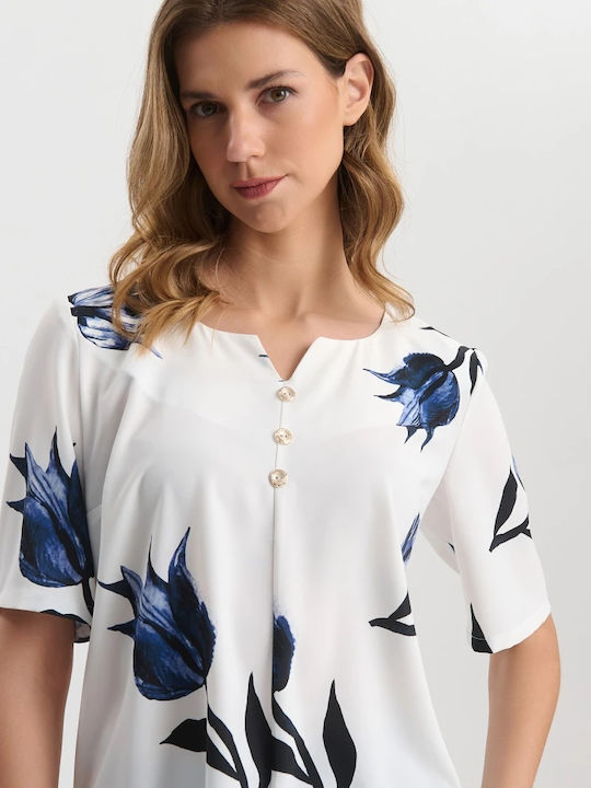 Women's Blouse Satin Short Sleeve White