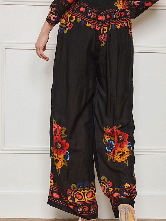 Women's Black Set with Pants with Elastic in Loose Fit