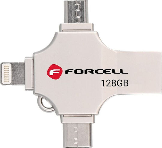 Forcell 128GB USB 3.2 Stick mit Verbindung Blitzschlag,USB-A & USB-C Silber