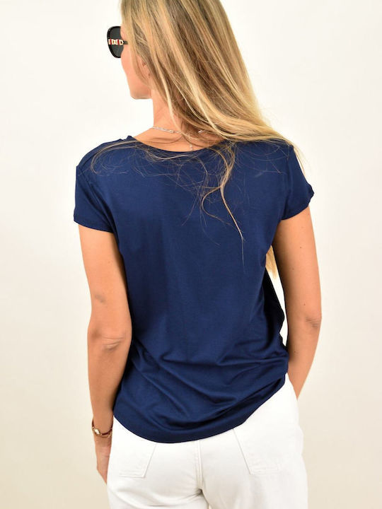 Women's Summer Blouse Short Sleeve Dark Blue