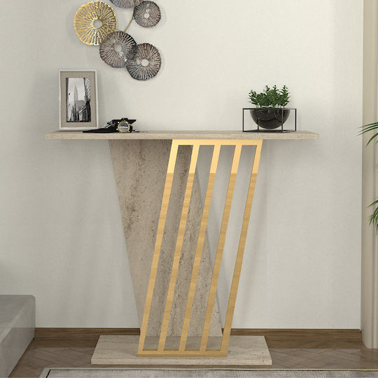 Gravity Конзолна маса от Дърво & Метал Travertine - Gold Д90xШ29.6xВ76.8cm