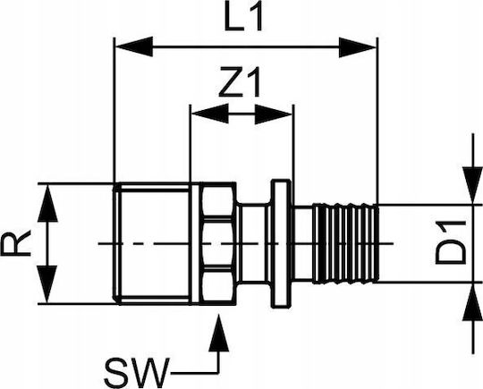Tece Pneumatische Verschraubung Übergang Gz 32mm X 1" Messing 705509