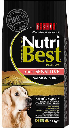 Picart Nutribest 15kg Dry Food for Adult Dogs with Salmon, Rice, Meat and Fish