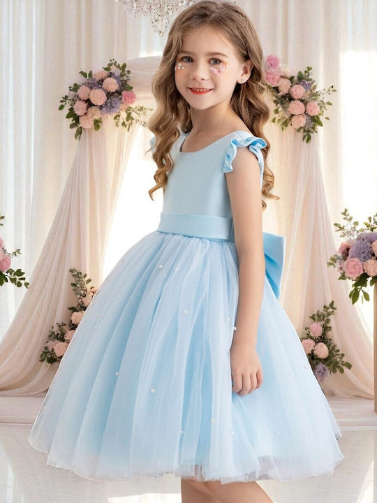 Детска Рокля Без ръкави Тюл Обикновени Light Blue
