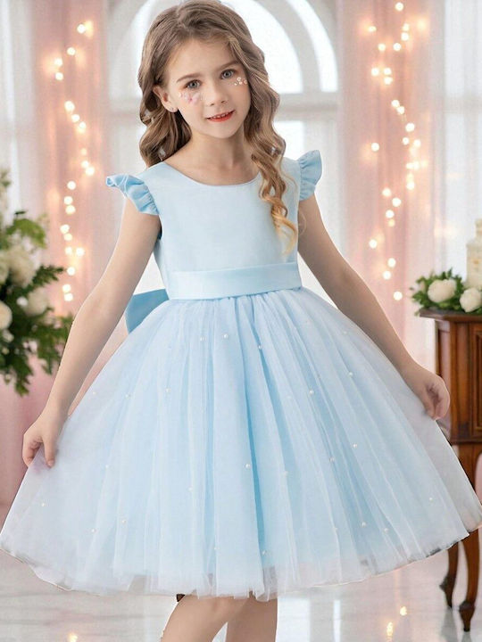 Детска Рокля Без ръкави Тюл Обикновени Light Blue