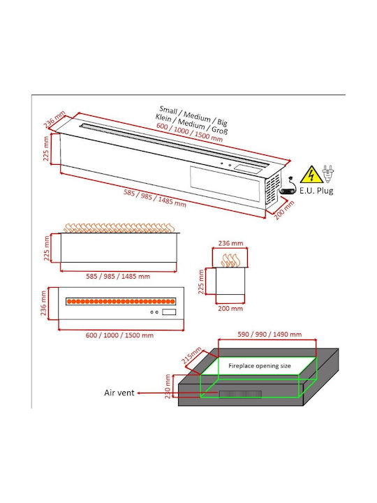 Kratki Floor Electric Fireplace 390W 150x23.5cm