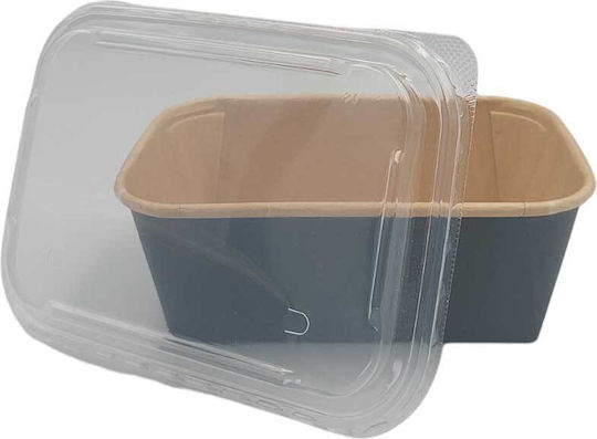 Σκεύος Φαγητού Μαύρο Παραλληλόγραμμο 750ml Σετ Πλαστικό Καπάκι 60τμχ
