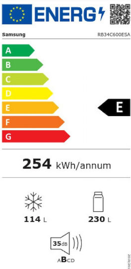 Samsung Ψυγειοκαταψύκτης 344lt NoFrost Υ185.3xΠ59.5xΒ65.8εκ. Inox RB34C600ESA/EF