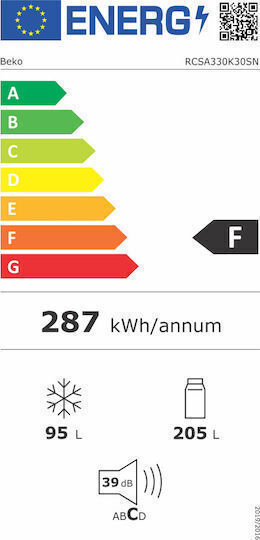 Beko Ψυγειοκαταψύκτης 300lt Υ185.1xΠ59.5xΒ59.2εκ. Inox RCSA330K30SN