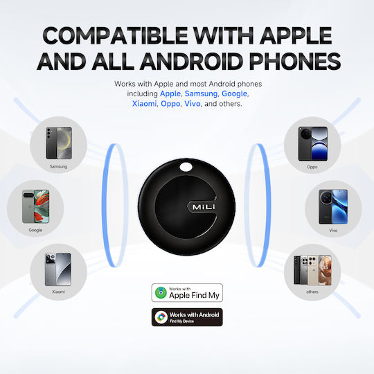 MiLi MiTag HD-P16 Apple Find My & Google Find Hub Черен
