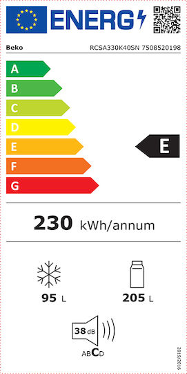 Beko Ψυγειοκαταψύκτης 300lt Υ185.1xΠ59.5xΒ59.2εκ. Inox RCSA330K40SN