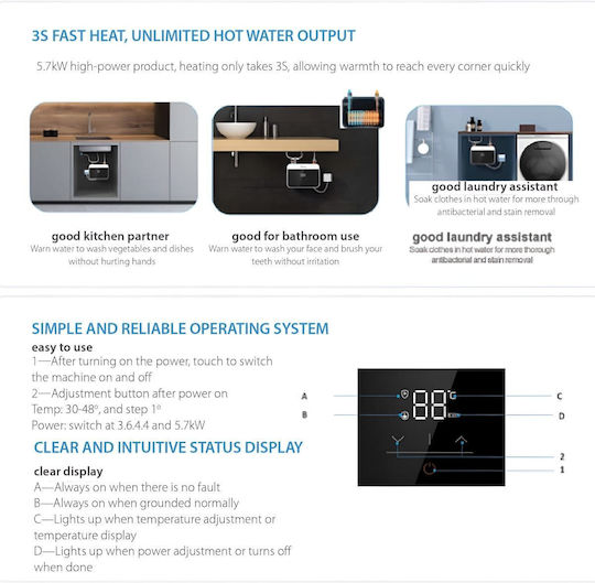 Elmark EL57-EA2 Wall Mounted Electric Single-Phase Instant Water Heater for Bathroom / Kitchen 5.7kW