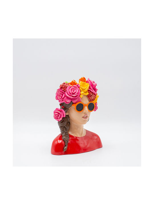 Decorative Figure Bust Woman Sunglasses Multicolored Flowers Polyresin Multicolored 17x10x21cm