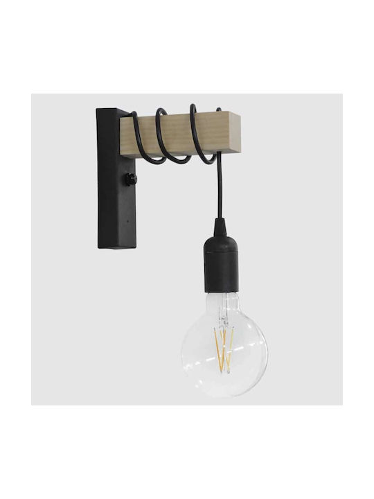 Heronia Modern Lamp Wall with Socket E27 Black 15x5.5x20cm