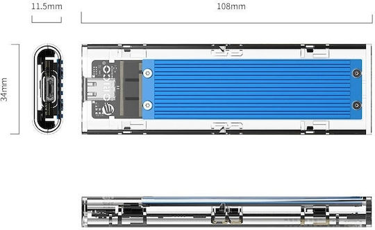 Orico Θήκη για Σκληρό Δίσκο M.2 SATA III NVME με σύνδεση USB 3.1 Type-C σε Μπλε χρώμα