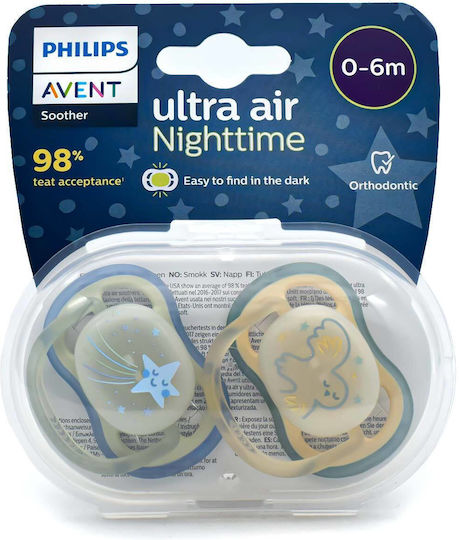 Philips Ultra Air Orthodontic Pacifiers Silicone Night Ultra Air - Blue / Green for 0-6 months 2pcs