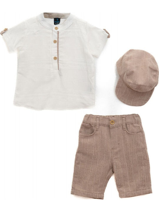Set pentru copii cu pantaloni & haină Iarnă 3buc Ecru