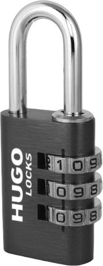 Hugo Locks PA30 Aluminum Padlock Lengthened Combination 3 Digits 30mm Black 1pcs