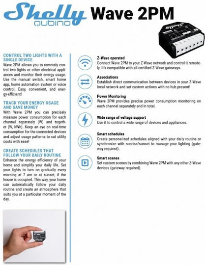 Shelly Wave 2PM Intelligenter Schalter Dimmer 2 Kanäle Wi-Fi Z-Wave & RF 16A 2 Stück