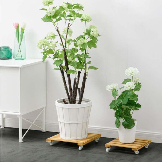 Nextdeco Бамбукова стойка за цветя с колелца 30x30см