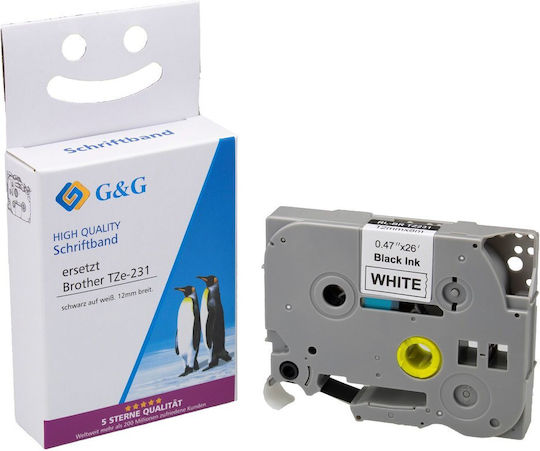 G&G Label Maker Tape RL-B-T231P-BK/WT 12mm 8m Compatible with Dymo Rhino/IND