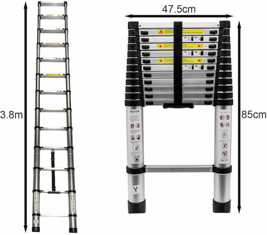 Scara telescopică Aluminiu 13 Scări cu înălțime maximă de 3.8m