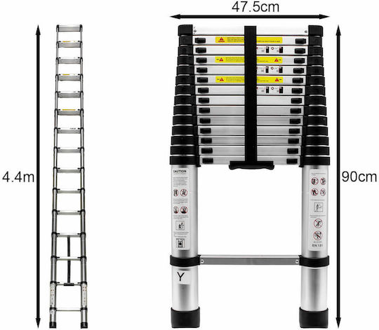 Teleskopische Leiter Aluminium 15 Stufen mit maximaler Höhe 4.4m