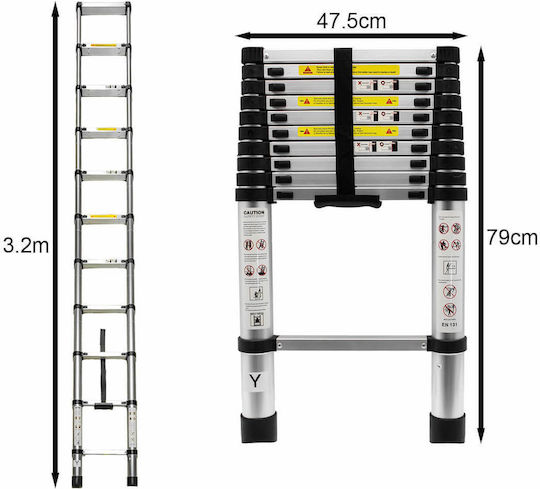 Scara telescopică Aluminiu 11 Scări cu înălțime maximă de 3.2m