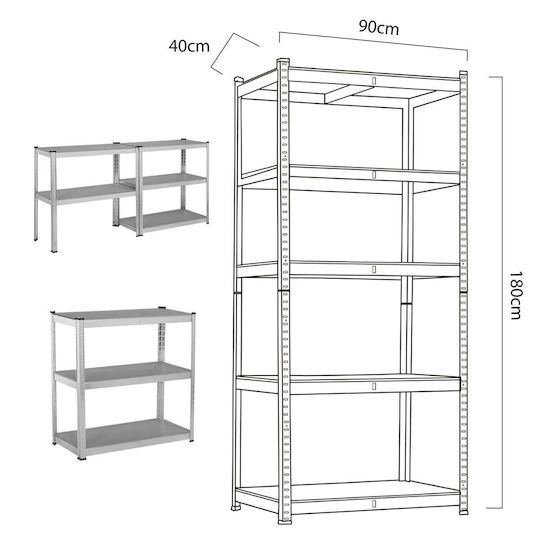 Green Blue Dexion Galvanized Shelf 90x40x180cm with 5 Shelves Total Load Capacity 875kg
