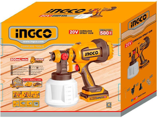 Ingco Battery Powered Solo Paint Spray Gun 20V with 1lt Container