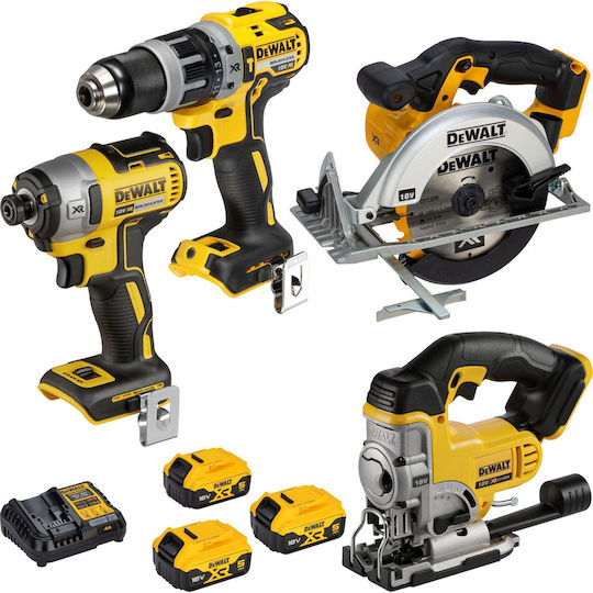 DEWALT DCK551P3T Set Circular Saw & Drill Driver & Impact Screwdriver & Jigsaw & Lens 18V with 3 Batteries 5Ah and Case