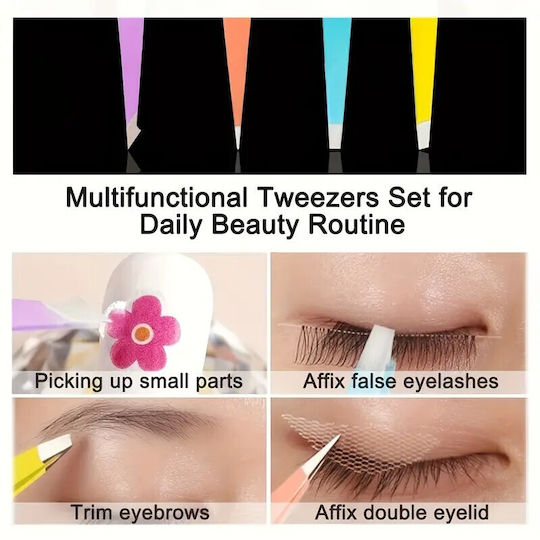 Set Mini Eyebrow Tweezers 4 Pieces Pastel Colors 13omo04