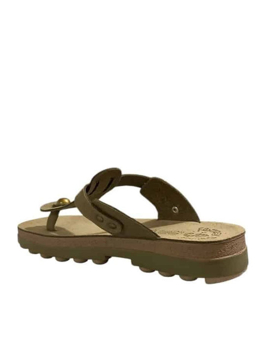 Leather Women's Flat Sandals Anatomic in Khaki Color