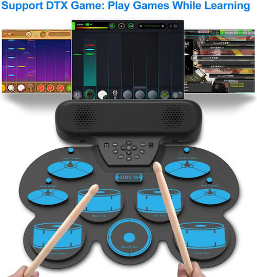 Roza Wg101 Παιδικό Ηλεκτρονικό Σετ Τυμπάνων 9 Pads Usb Midi Ηχεία & Πεντάλ – Μπλε
