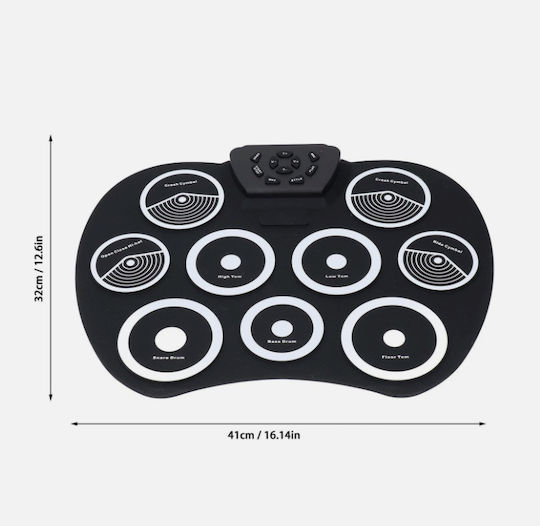 Roza G801 Φορητό Ηλεκτρονικό Σετ Τυμπάνων Roll-up 9 Pads Σιλικόνης Αρχάριους – Μαύρο