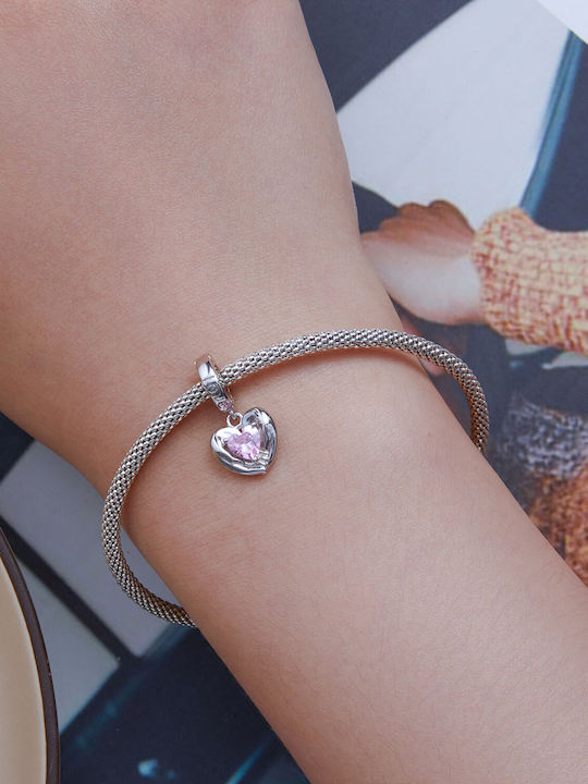 Daskalakis Charm Herz aus Rosa Vergoldetem Silber mit Personalisierung Rosa