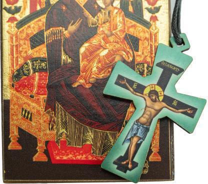 Icon of Virgin Mary Pantanassa Wooden Hanging Cross Gift Set Authentic Product of Vatopedi Monastery