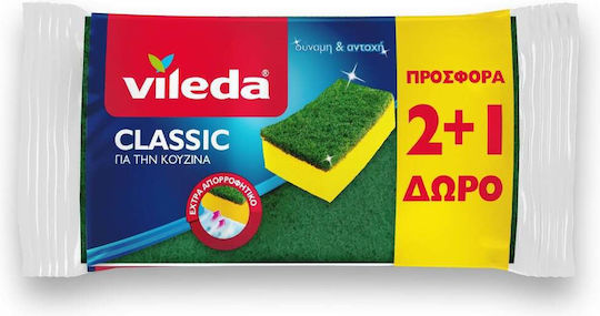 Vileda Kitchen Sponge for Dishes Green Classic 3pcs