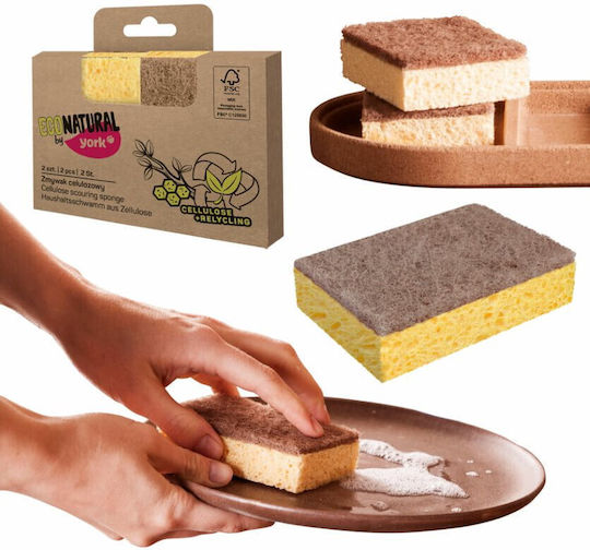 York Eco-Friendly Kitchen Sponge for Dishes Yellow Eco Natural No 035540 2pcs